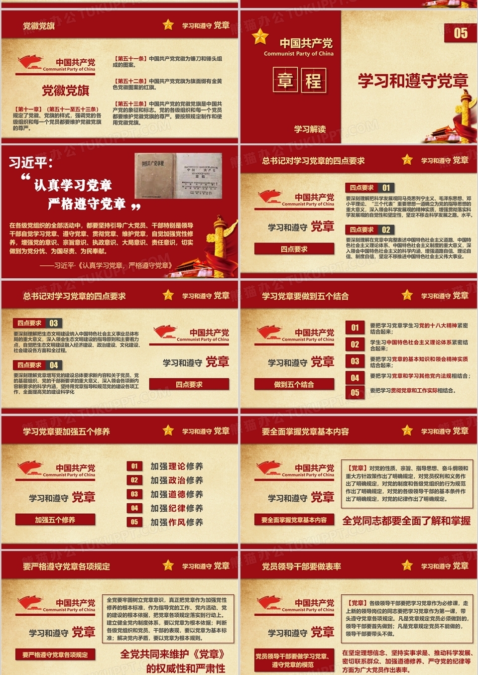 深入解读中国共产党党章学习PPT模板下载