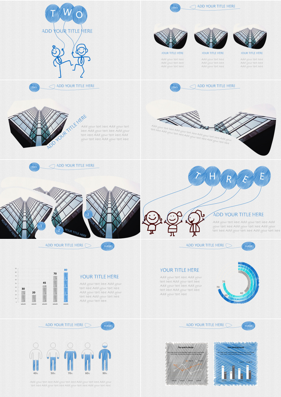 蓝色手绘卡通工作总结述职汇报PPT模板下载